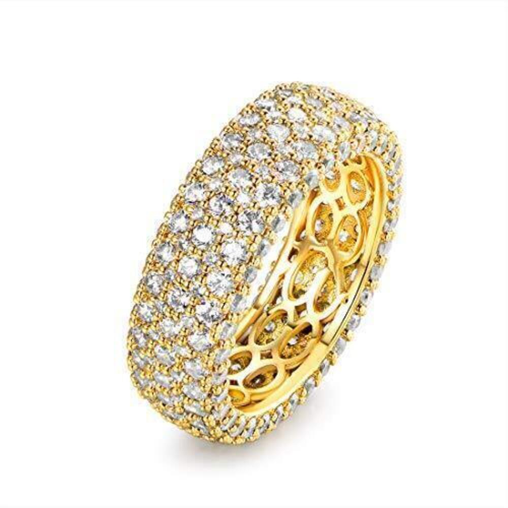 9383 18k Gold Plated Wide Wedding Band Cubic Zirconia Eternity Ring Gold, 9